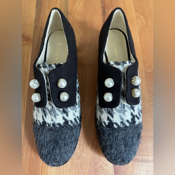NWOT Bettye Muller Womens 6.5 "Optimist" Mohair Wool Houndstooth Oxford Leather - Picture 6 of 7